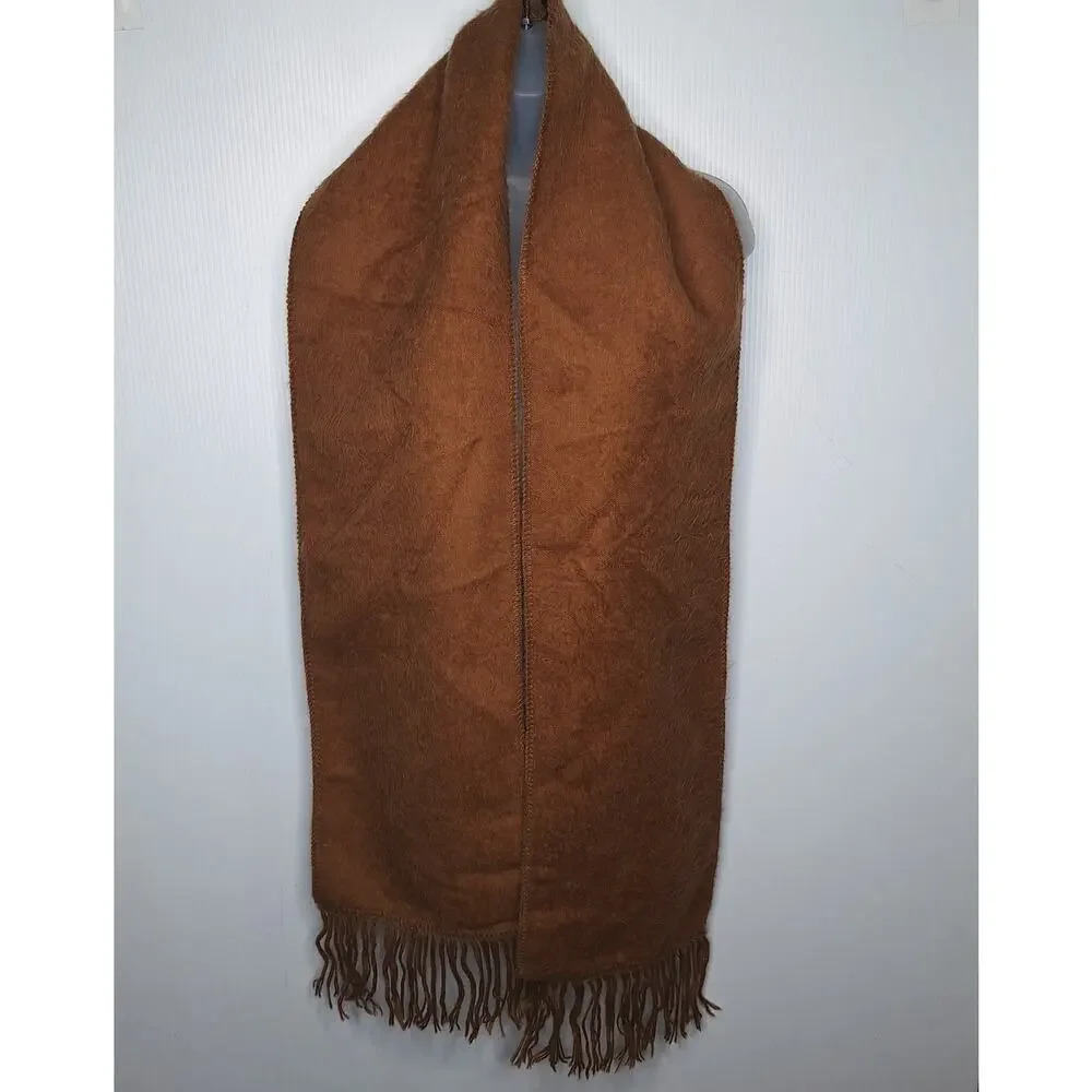 Sanyork Fair Trade 100% Alpaca Scarf Peru Fringe Butterscotch Brown Fuzzy